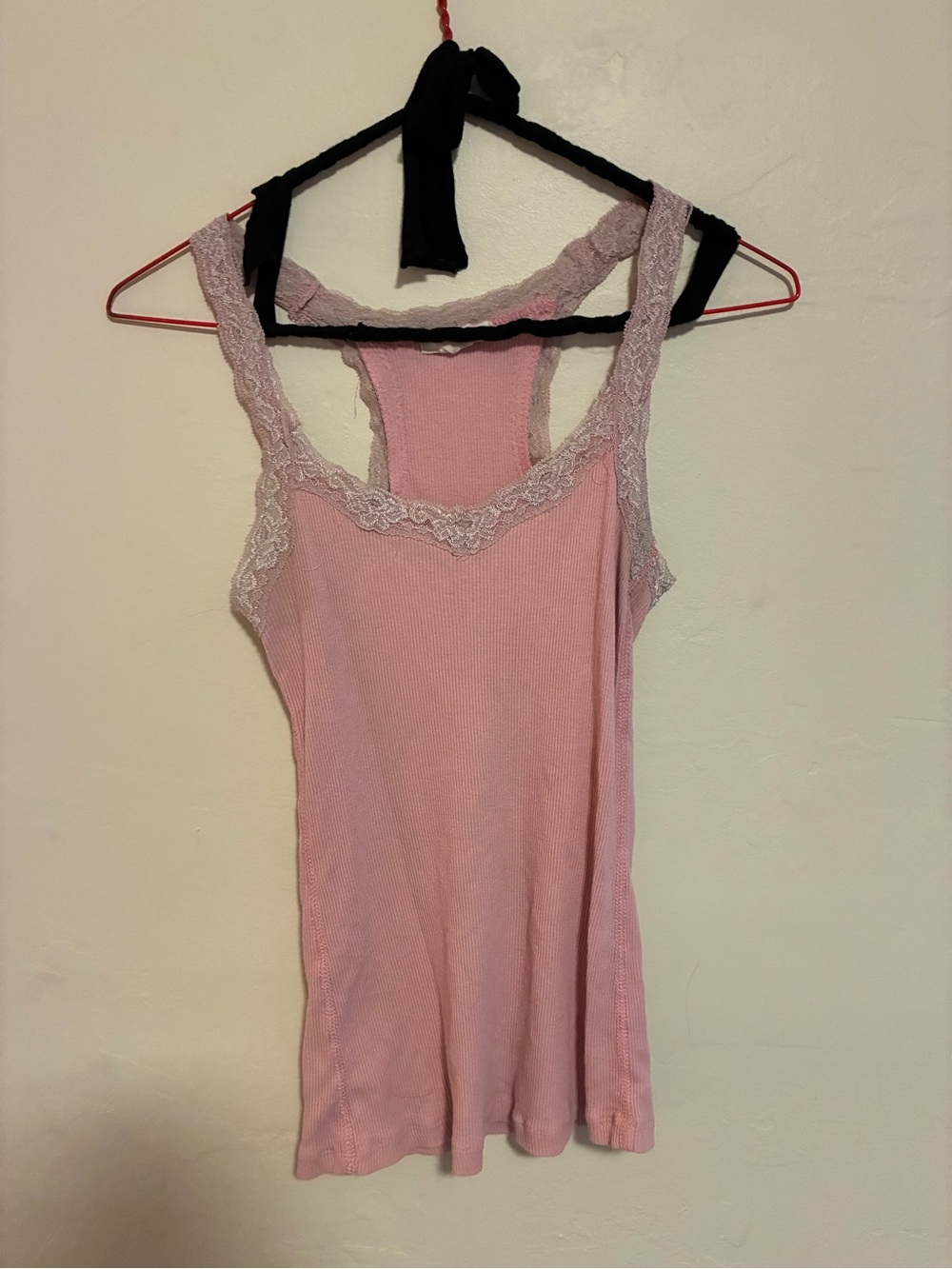 Bozzolo Pink Ribbed Lace-Trim Tank